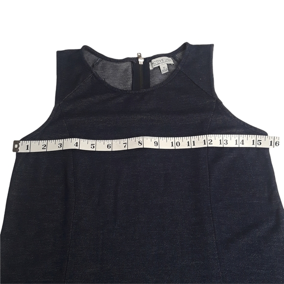 ACTIVE USA Dark Blue Gray Denim Like Print Sleeveless Swing Dress Small - Picture 6 of 7